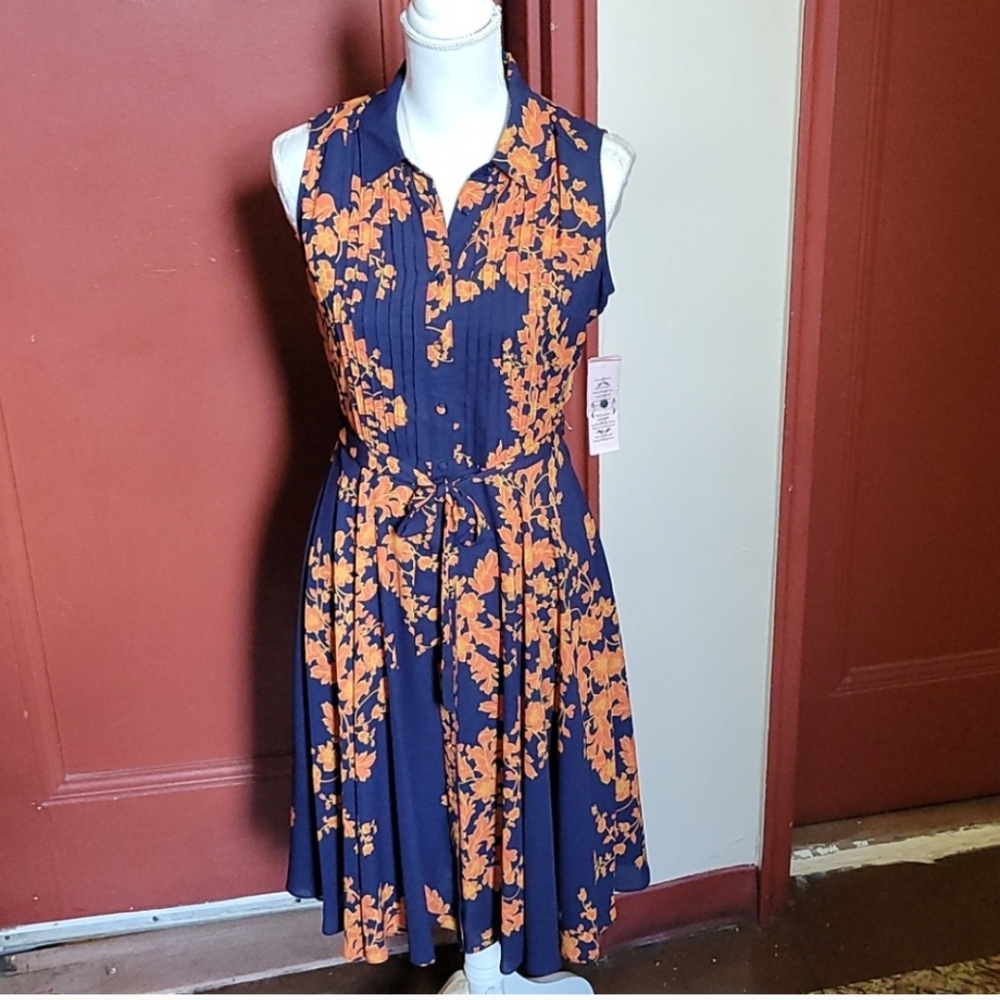 Nanette Lepore Blue and Orange Fit and Flare Midi Dress Size 2